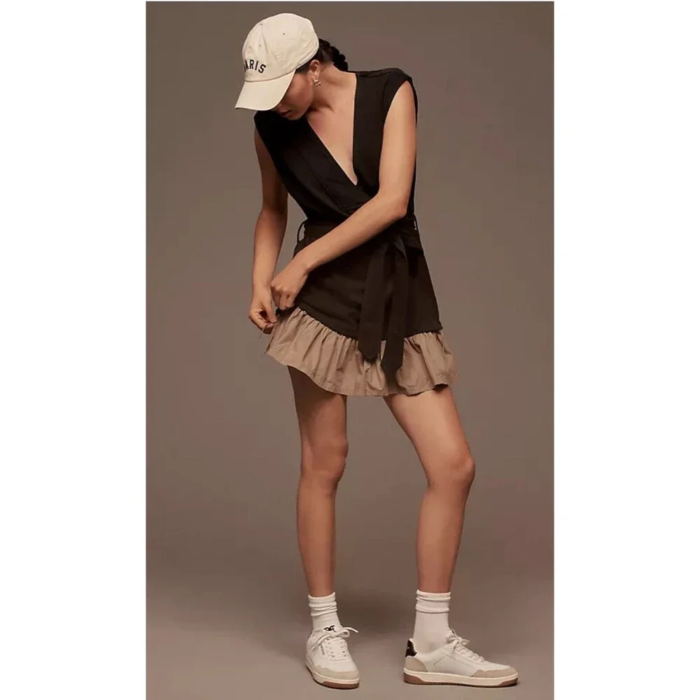 Anthropologie Daily Practice Mini Dress Twofer Black Sky Dive Casual Medium NWT